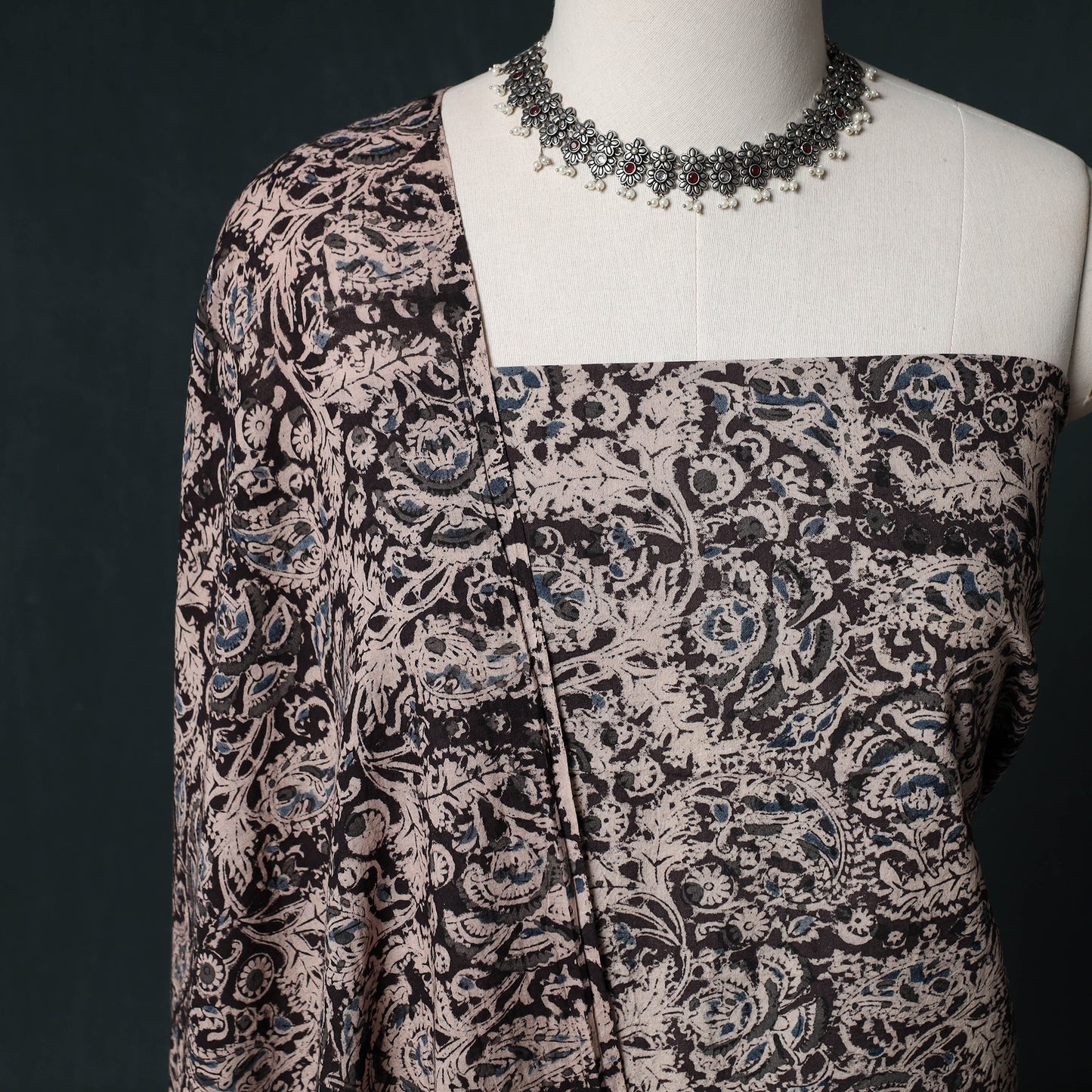 Pedana Hand Block Print Natural Dyed Cotton Kalamkari Unstitched Dress Material Kurta Set 23
