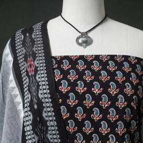 Ajrakh Block Print Natural Dyed Cotton 2pc Unstitched Dress Material Kurta Set with Jewellery 16