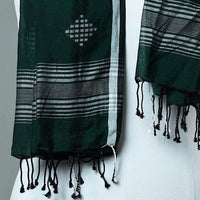 Green - Burdwan Jamdani Cotton Handloom Stole with Tassels 18