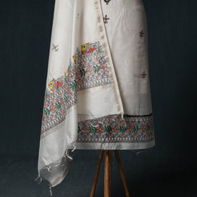 Madhubani Handpainted Chanderi Silk 2pc Unstitched Dress Material Kurta Set 15