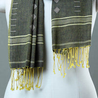 Green - Burdwan Jamdani Cotton Handloom Stole with Tassels 04