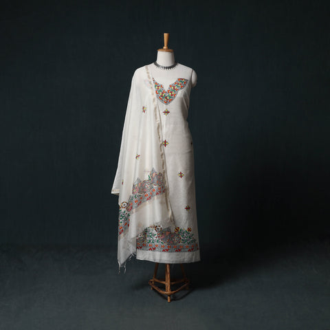 Madhubani Handpainted Chanderi Silk 2pc Unstitched Dress Material Kurta Set 01