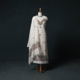 White - Madhubani Handpainted Chanderi Silk 2pc Unstitched Dress Material Kurta Set 01