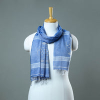 Blue - Burdwan Jamdani Cotton Handloom Stole with Tassels 05