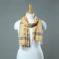 Yellow - Burdwan Jamdani Cotton Handloom Stole with Tassels 10