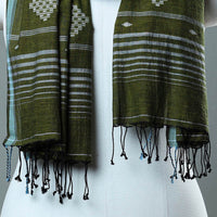 Green - Burdwan Jamdani Cotton Handloom Stole with Tassels 13