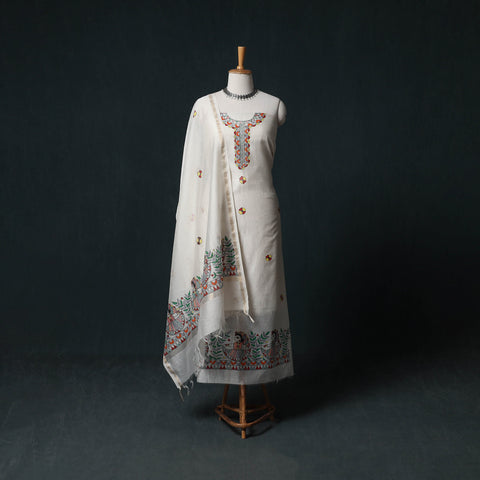 Madhubani Handpainted Chanderi Silk 2pc Unstitched Dress Material Kurta Set 02