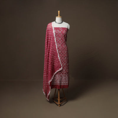 Kutch Bandhani Sequin Work Satin Cotton Unstitched Dress Material: Kurta, Bottom & Dupatta 01