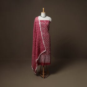 Kutch Bandhani Sequin Work Satin Cotton Unstitched Dress Material: Kurta, Bottom & Dupatta 01