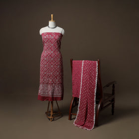 Kutch Bandhani Sequin Work Satin Cotton Unstitched Dress Material: Kurta, Bottom & Dupatta 01