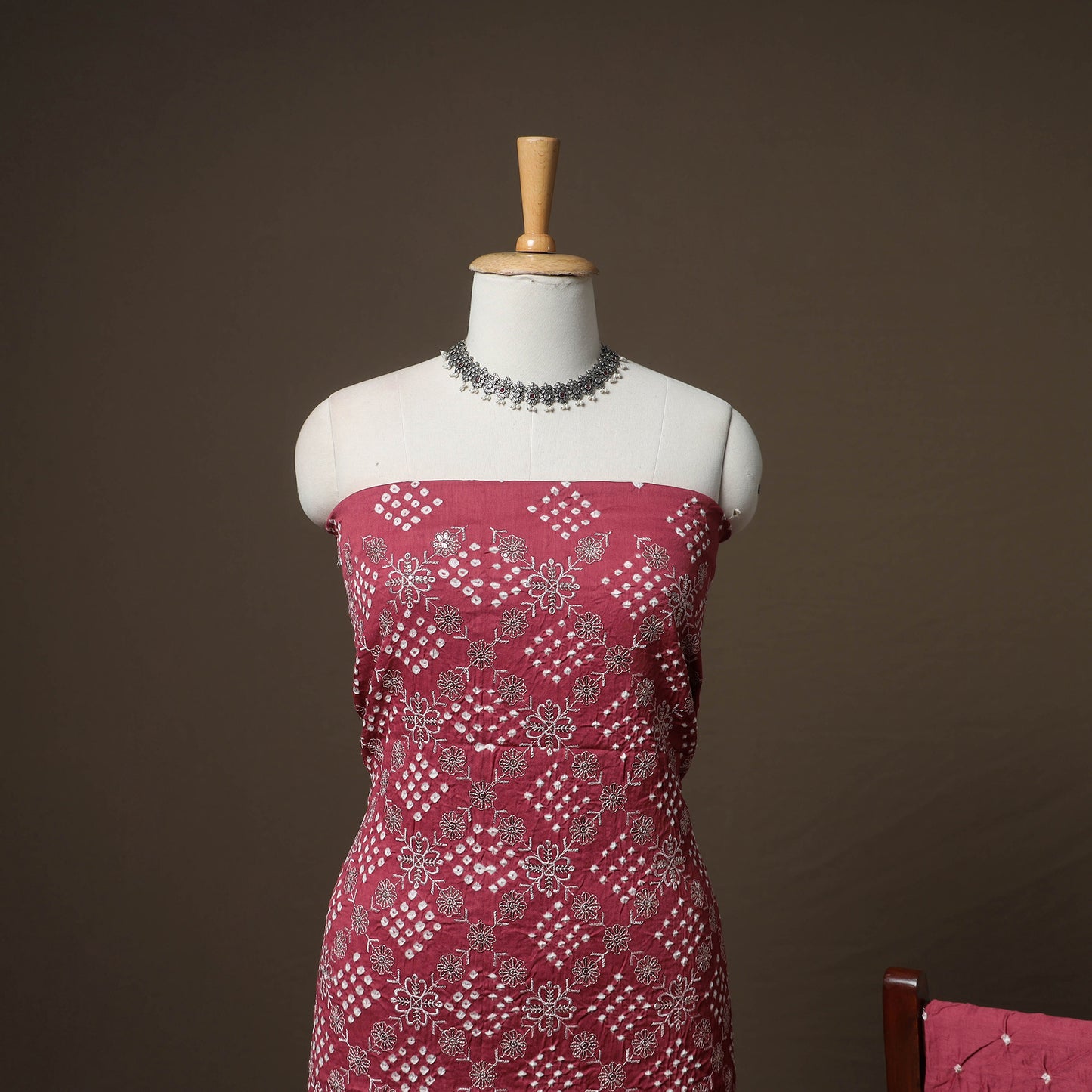 Kutch Bandhani Sequin Work Satin Cotton Unstitched Dress Material: Kurta, Bottom & Dupatta 01