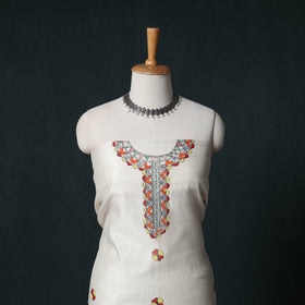 White - Madhubani Handpainted Chanderi Silk 2pc Unstitched Dress Material Kurta Set 02