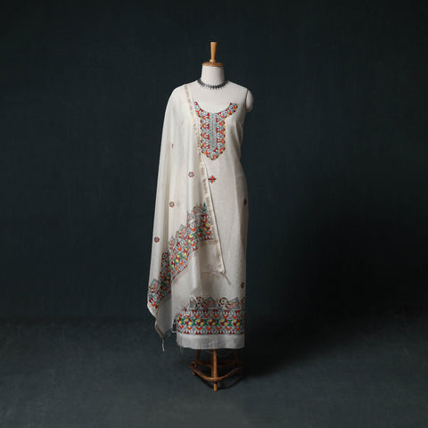 Madhubani Handpainted Chanderi Silk 2pc Unstitched Dress Material Kurta Set 03
