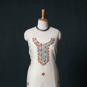 White - Madhubani Handpainted Chanderi Silk 2pc Unstitched Dress Material Kurta Set 03