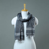 Grey - Burdwan Jamdani Cotton Handloom Stole with Tassels 19