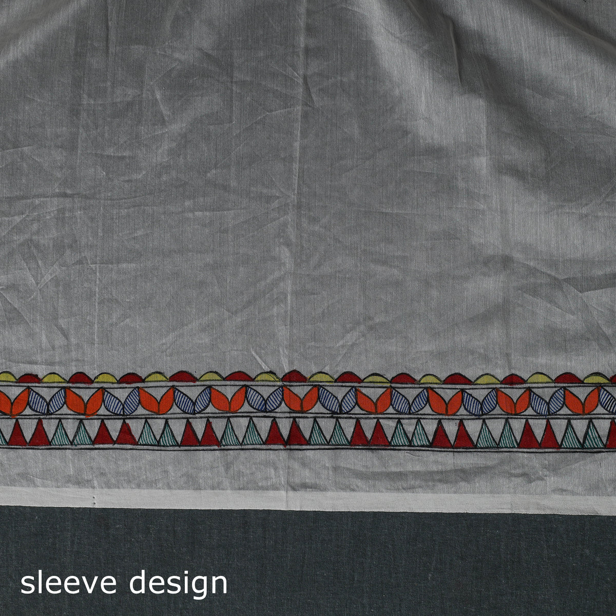 White - Madhubani Handpainted Chanderi Silk 2pc Unstitched Dress Material Kurta Set 03