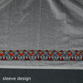 White - Madhubani Handpainted Chanderi Silk 2pc Unstitched Dress Material Kurta Set 03