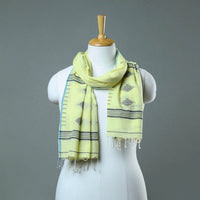 Yellow - Burdwan Jamdani Cotton Handloom Stole with Tassels 20