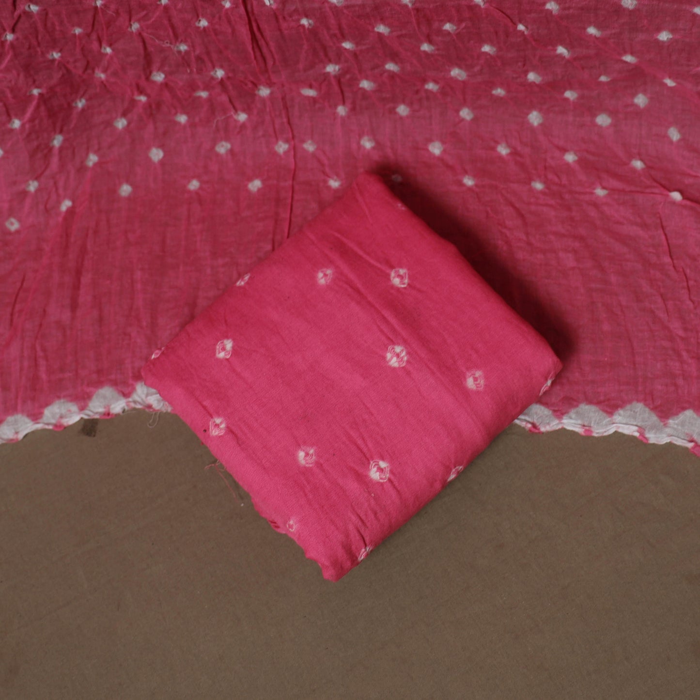 Kutch Bandhani Sequin Work Satin Cotton Unstitched Dress Material: Kurta, Bottom & Dupatta 02