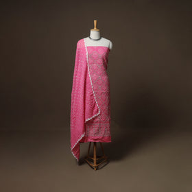 Kutch Bandhani Sequin Work Satin Cotton Unstitched Dress Material: Kurta, Bottom & Dupatta 02