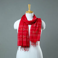 Red - Burdwan Jamdani Cotton Handloom Stole with Tassels 24