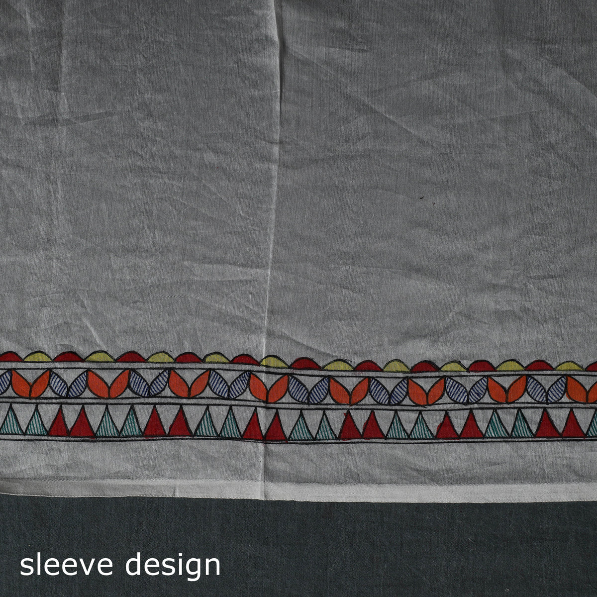 White - Madhubani Handpainted Chanderi Silk 2pc Unstitched Dress Material Kurta Set 05