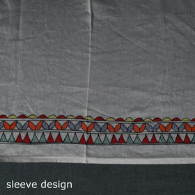 White - Madhubani Handpainted Chanderi Silk 2pc Unstitched Dress Material Kurta Set 05