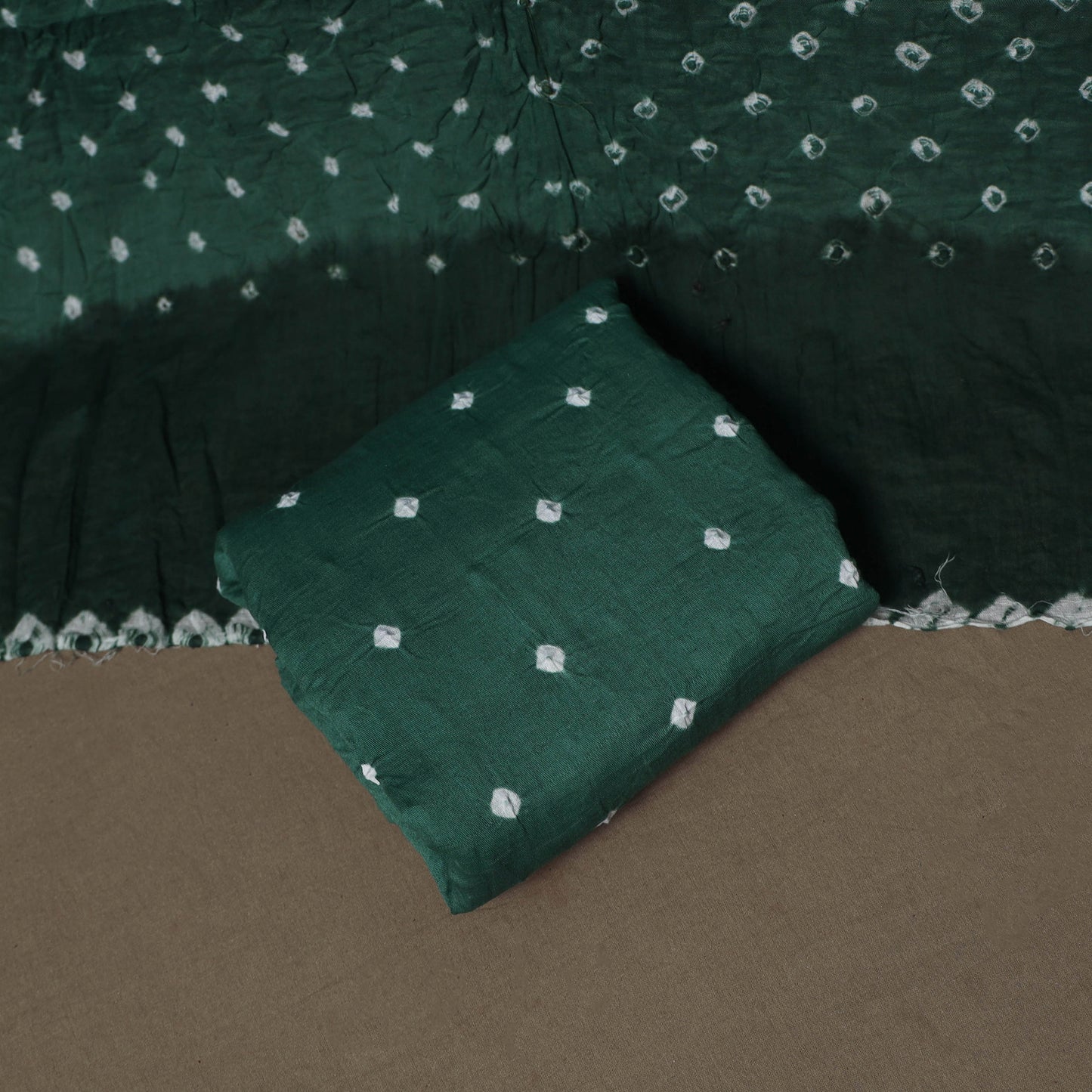 Kutch Bandhani Sequin Work Satin Cotton Unstitched Dress Material: Kurta, Bottom & Dupatta 03