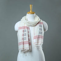 White - Burdwan Jamdani Cotton Handloom Stole with Tassels 29