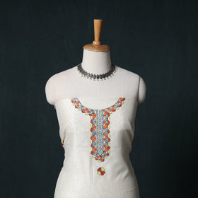 White - Madhubani Handpainted Chanderi Silk 2pc Unstitched Dress Material Kurta Set 04