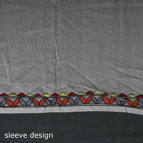 White - Madhubani Handpainted Chanderi Silk 2pc Unstitched Dress Material Kurta Set 04