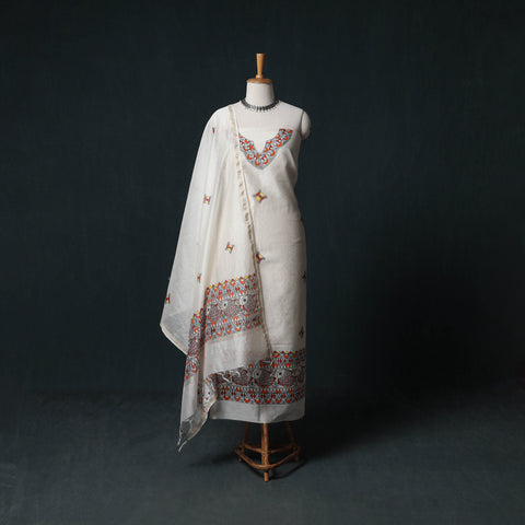 Madhubani Handpainted Chanderi Silk 2pc Unstitched Dress Material Kurta Set 06