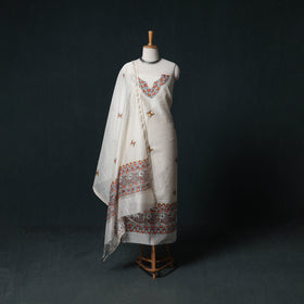 White - Madhubani Handpainted Chanderi Silk 2pc Unstitched Dress Material Kurta Set 06
