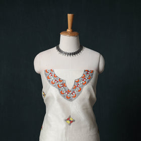 White - Madhubani Handpainted Chanderi Silk 2pc Unstitched Dress Material Kurta Set 06