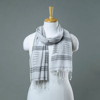 Grey - Burdwan Jamdani Cotton Handloom Stole with Tassels 35