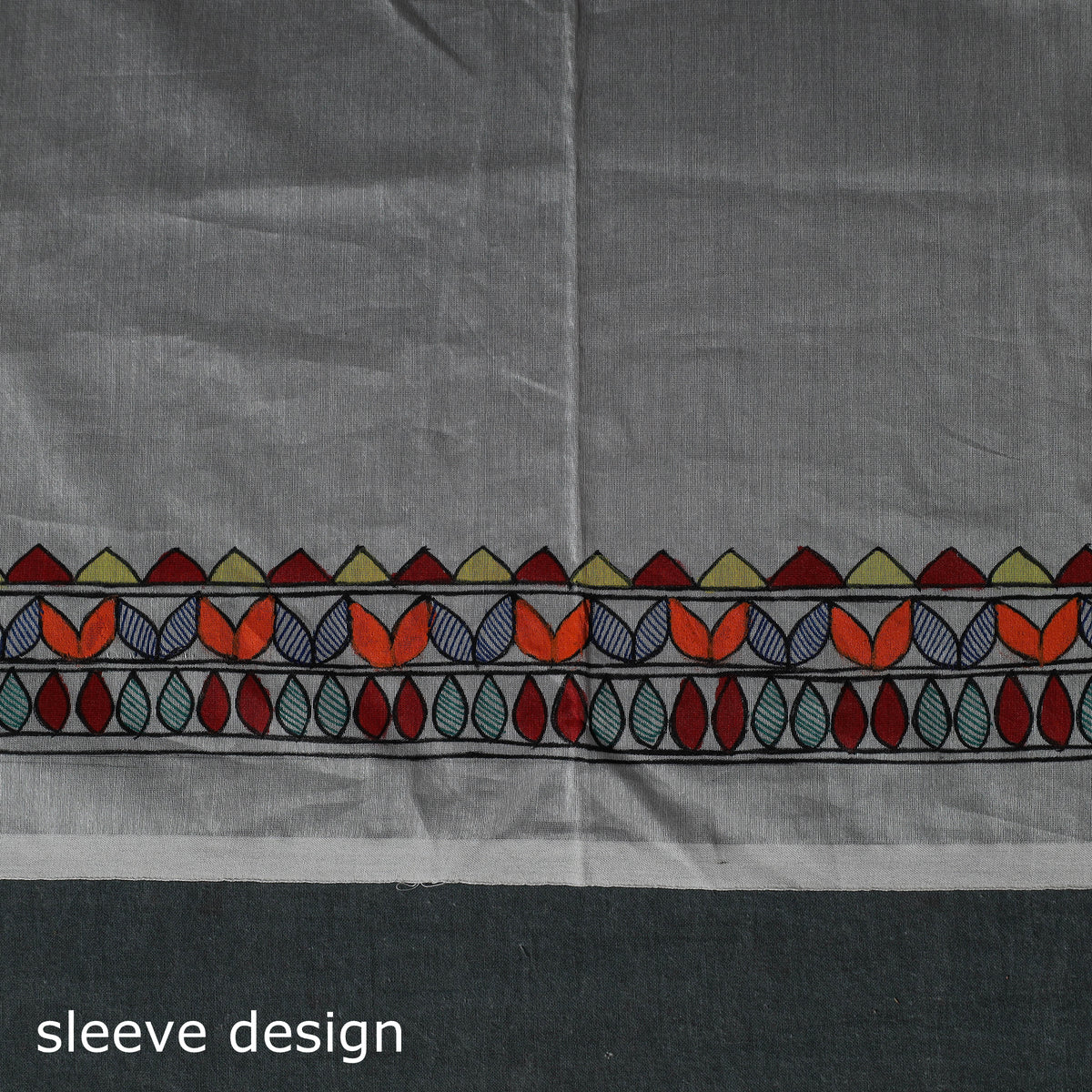 White - Madhubani Handpainted Chanderi Silk 2pc Unstitched Dress Material Kurta Set 06