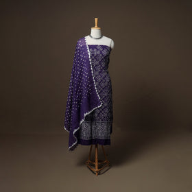 Kutch Bandhani Sequin Work Satin Cotton Unstitched Dress Material: Kurta, Bottom & Dupatta 05