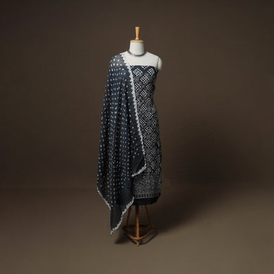 Kutch Bandhani Sequin Work Satin Cotton Unstitched Dress Material: Kurta, Bottom & Dupatta 06