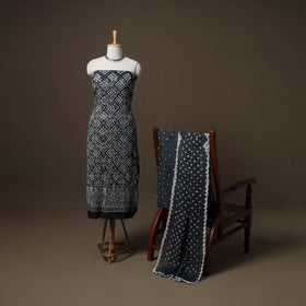 Kutch Bandhani Sequin Work Satin Cotton Unstitched Dress Material: Kurta, Bottom & Dupatta 06
