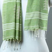 Green - Burdwan Jamdani Cotton Handloom Stole with Tassels 42