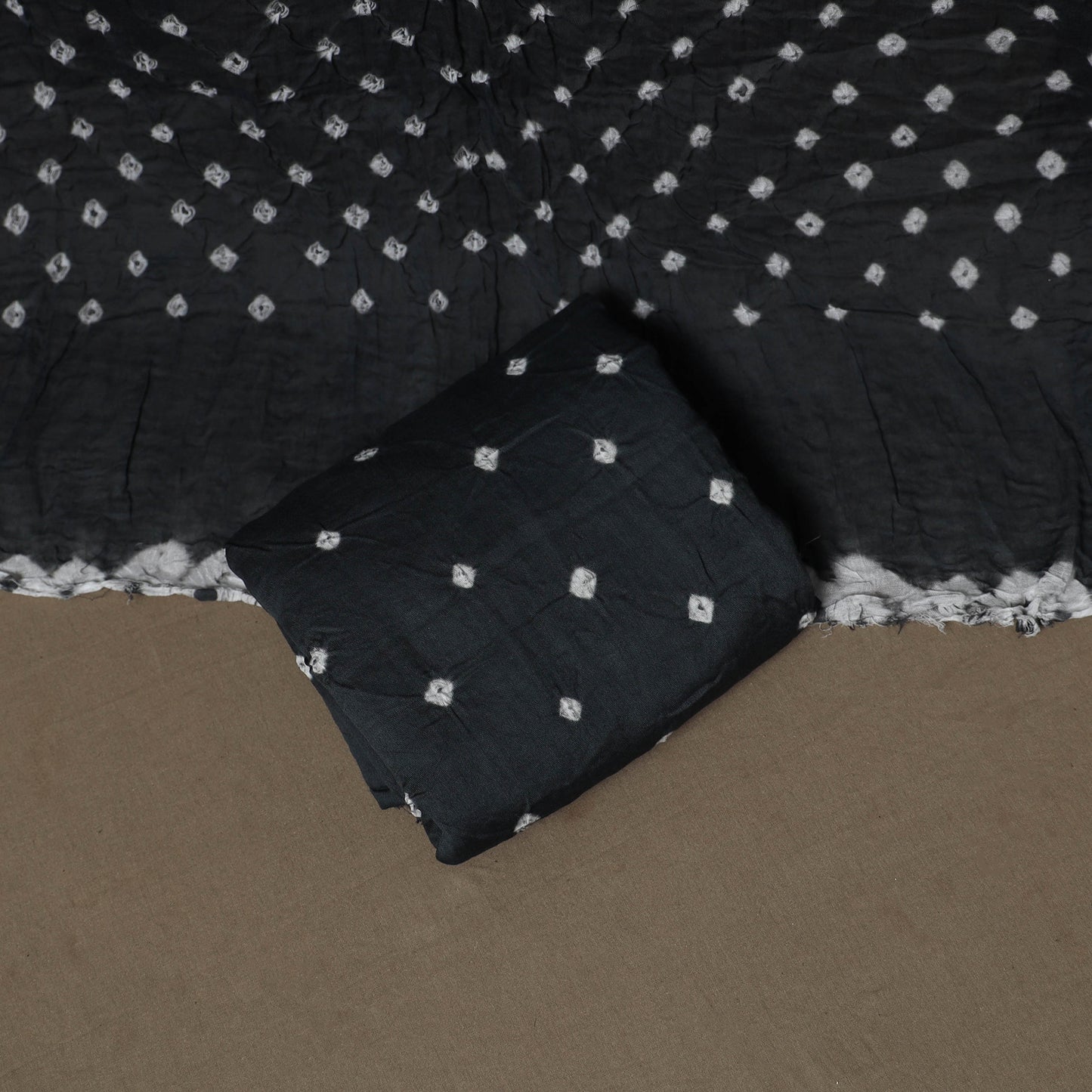 Kutch Bandhani Sequin Work Satin Cotton Unstitched Dress Material: Kurta, Bottom & Dupatta 06