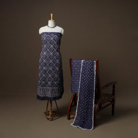 Kutch Bandhani Sequin Work Satin Cotton Unstitched Dress Material: Kurta, Bottom & Dupatta 07