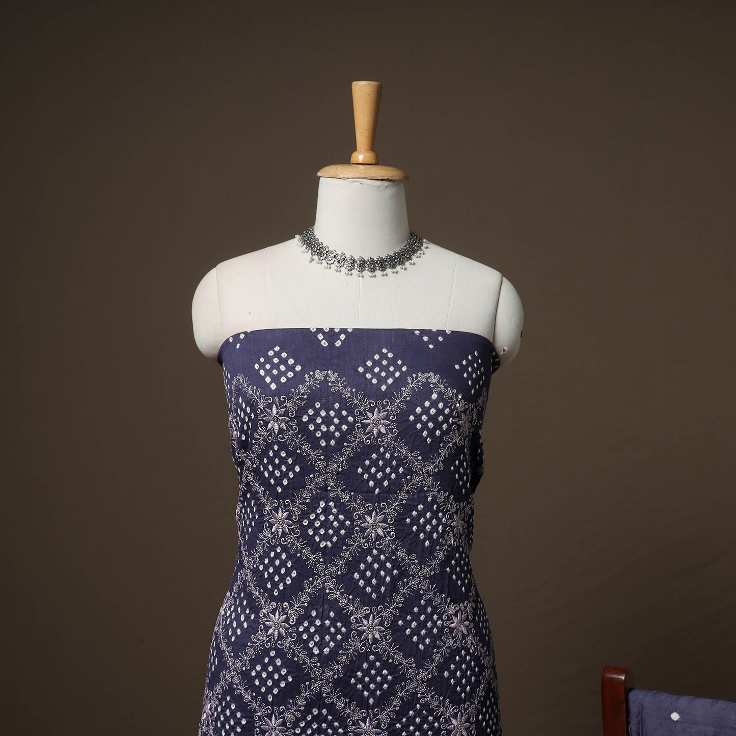 Kutch Bandhani Sequin Work Satin Cotton Unstitched Dress Material: Kurta, Bottom & Dupatta 07