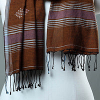 Brown - Burdwan Jamdani Cotton Handloom Stole with Tassels 47