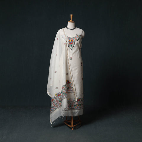 Madhubani Handpainted Chanderi Silk 2pc Unstitched Dress Material Kurta Set 08