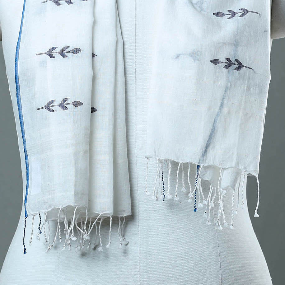 White - Burdwan Jamdani Cotton Handloom Stole with Tassels 49