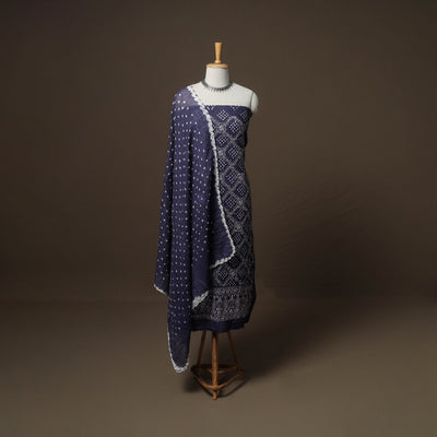 Kutch Bandhani Sequin Work Satin Cotton Unstitched Dress Material: Kurta, Bottom & Dupatta 07