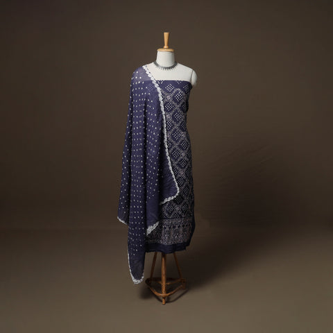 Kutch Bandhani Sequin Work Satin Cotton Unstitched Dress Material: Kurta, Bottom & Dupatta 07
