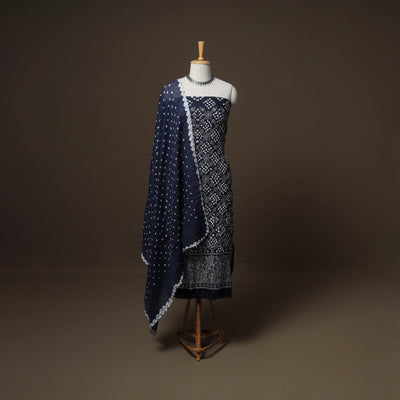 Kutch Bandhani Sequin Work Satin Cotton Unstitched Dress Material: Kurta, Bottom & Dupatta 08
