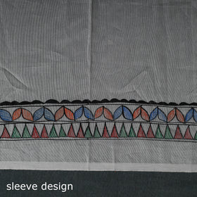 White - Madhubani Handpainted Chanderi Silk 2pc Unstitched Dress Material Kurta Set 08